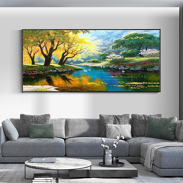 Home & Garden Wall Art | Oil Painting 100% Handmade Hand Painted Wall Art On Canvas Realistic Landscape Green Lakeview Home Deco