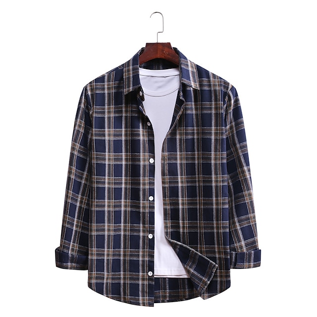 Men's Shirt Summer Shirt Button Up Shirt Plaid Shirt Red Navy Blue ...