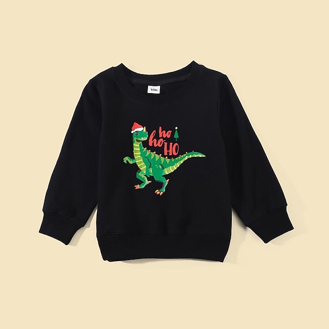 Baby & Kids Matching Outfits | Tops Family Look Cotton Dinosaur Letter Christmas Gifts Print White Black Long Sleeve Basic Match