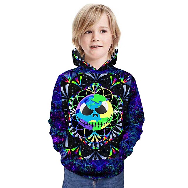 Baby & Kids Boys Clothing | Kids Boys Hoodie Long Sleeve 3D Print Halloween pattern Pocket Multicolor Children Tops Fall Active 