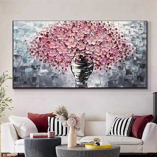 Home & Garden Wall Art | Oil Painting Handmade Hand Painted Wall Art Horizontal Modern Pink Texture Flowers Home Decoration Deco