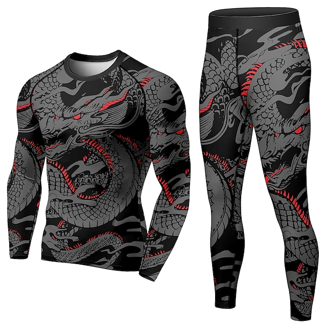 Sports & Outdoors Running, Jogging & Walking | 21Grams® Mens 2 Piece Activewear Set Compression Suit Dragon Athletic Athleisure 