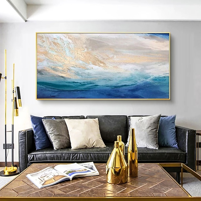 Oil Painting Handmade Hand Painted Wall Art Modern Blue Gold Foil ...