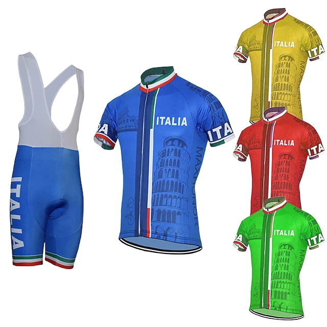  21Grams Men's Cycling Jersey with Bib Shorts Short Sleeve Mountain Bike MTB Road Bike Cycling Yellow Red Sky Blue Graphic Italy National Flag Bike Clothing Suit UV Resistant 3D Pad Breathable Quick