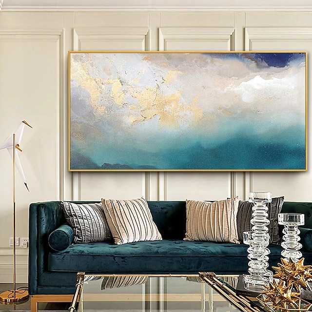 Home & Garden Wall Art | Oil Painting Handmade Hand Painted Wall Art Modern Blue Gold Foil Abstract Picture Home Decoration Deco