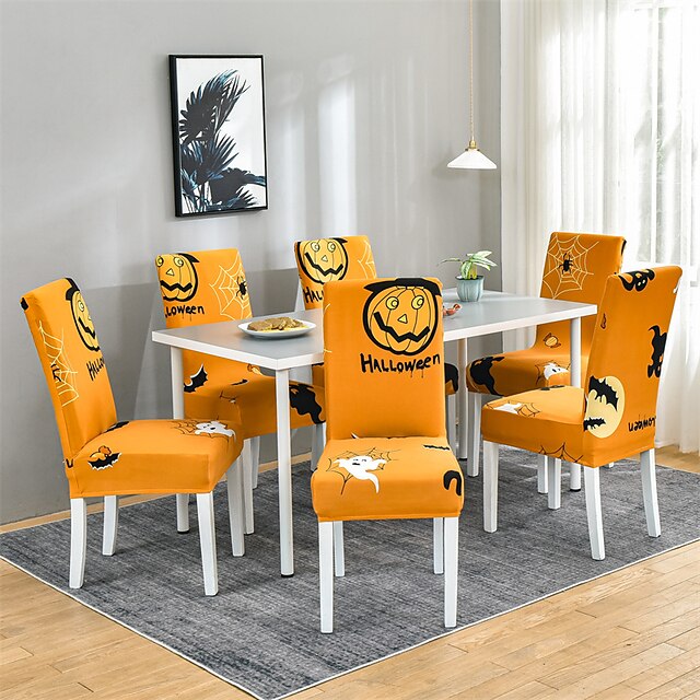  Halloween Ghost Stretch Kitchen Chair Cover Slipcover for Dinning Party Holiday Orange Geometric Soft Durable Washable