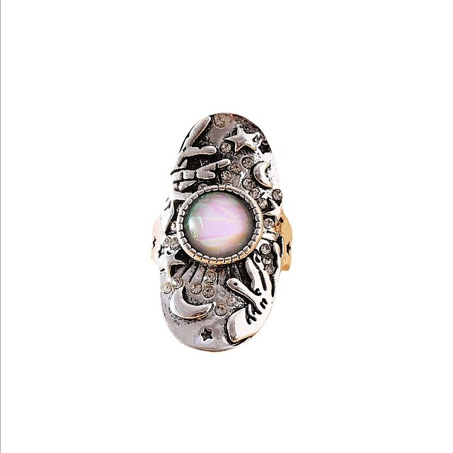  טבעת הצהרה מונסטון סגנון וינטג' כסף אבן נוצצת סגסוגת הצהרה אתני וינטאג' 1 pc / בגדי ריקוד נשים / מתנה / יומי