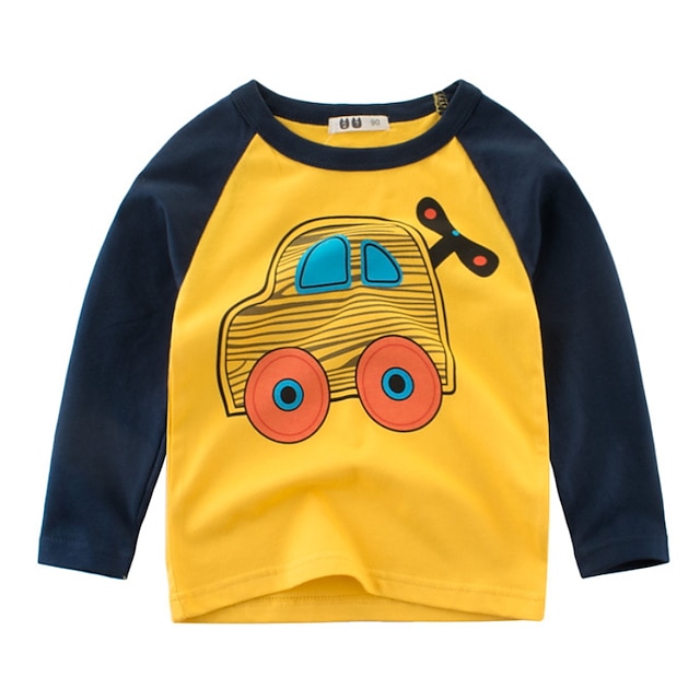 Baby & Kids Boys Clothing | Kids Boys Sweatshirt Long Sleeve Cartoon Car Yellow Gray White Children Tops Fall Spring Active Fash