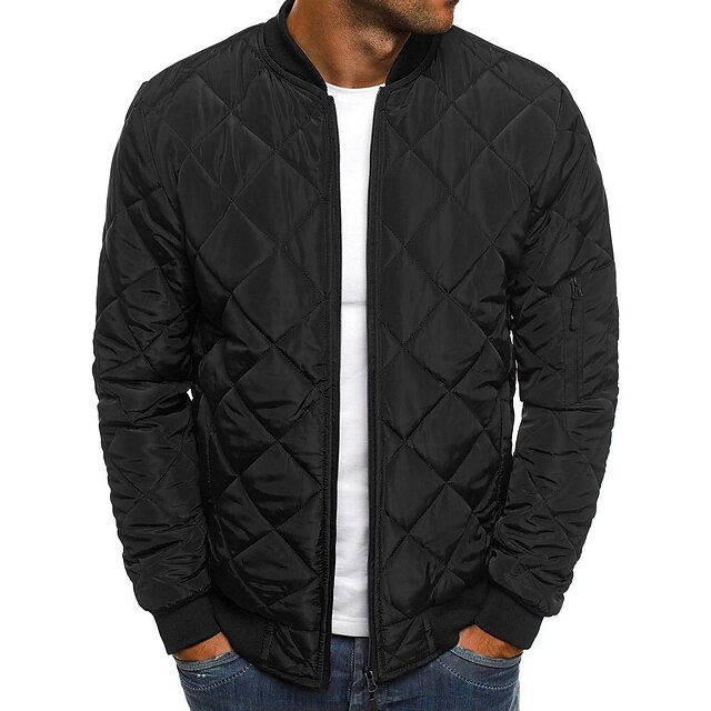 Men's Bomber Quilted Jacket Diamond Padded Jacket Winter Outdoor Chunky ...