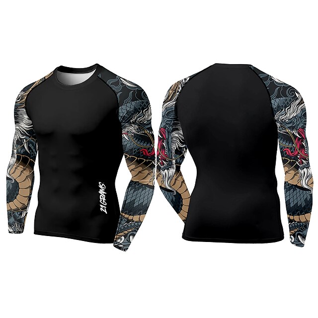 Sports & Outdoors Running, Jogging & Walking | 21Grams® Mens Long Sleeve Compression Shirt Running Shirt Dragon Top Athletic Ath