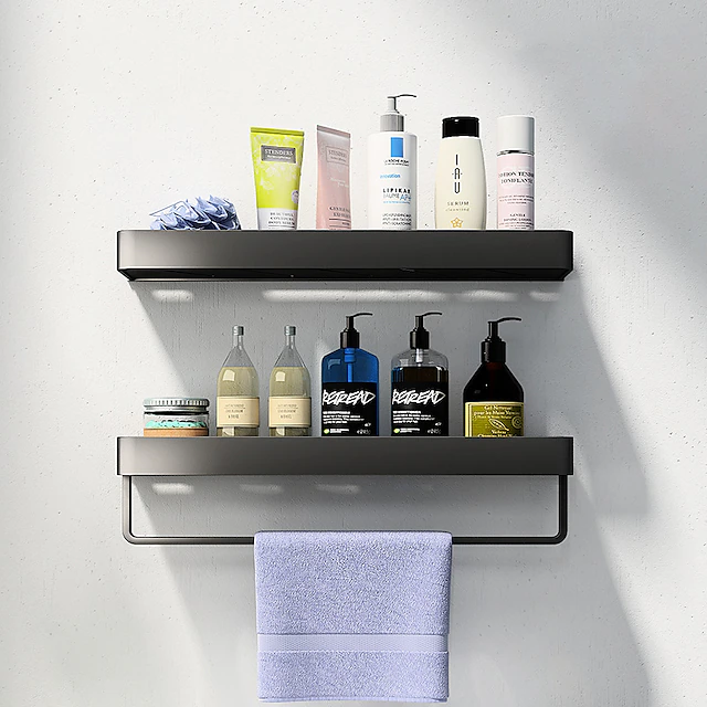 Shower Caddy Bathroom Shelves Wall Mounted Black Storage Organizer Rack Bathroom Kitchen Bathroom Hardware Pendant Bathroom Shelf Space Aluminum Shower Rack Corner Shelf Square Bath Shower Shelf 13