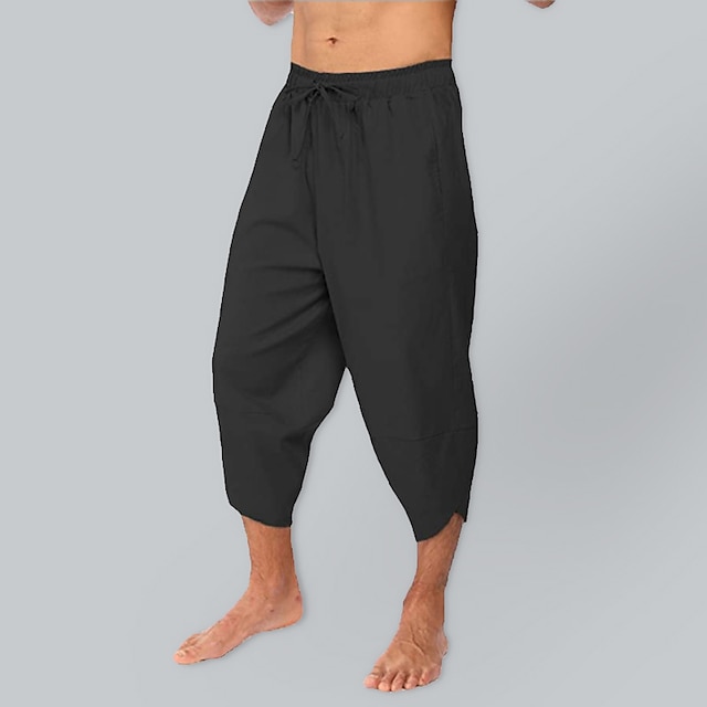 Men's Linen Shorts Summer Shorts Beach Shorts Capri Pants Drawstring ...