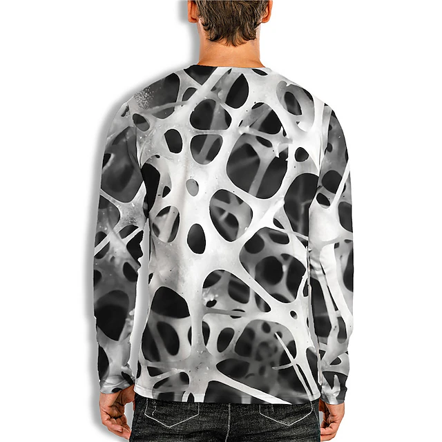 Men's Unisex Geometric Graphic Prints T Shirt Long Sleeve T shirt 3D Print Crew Neck Shirt Designer Casual Big and Tall Daily Holiday White Yellow Red Spring & Fall Clothing Apparel S M L XL XXL 3XL 7