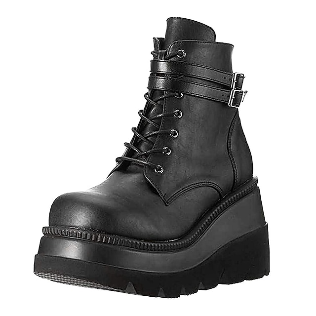  Dámské Boty Boty na platformě Lolita Boty Demonia Párty Denní Pevná barva 3D Kotníkové boty Booties Platforma Klínový podpatek Módní sportovní Na běžné nošení Chůze PU kůže Umělá kůže Zip Černá Bíl
