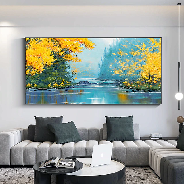 Oil Painting 100% Handmade Hand Painted Wall Art On Canvas Realistic Landscape Green Lakeview for Home Decoration Decor Rolled Canvas No Frame Unstretched 7