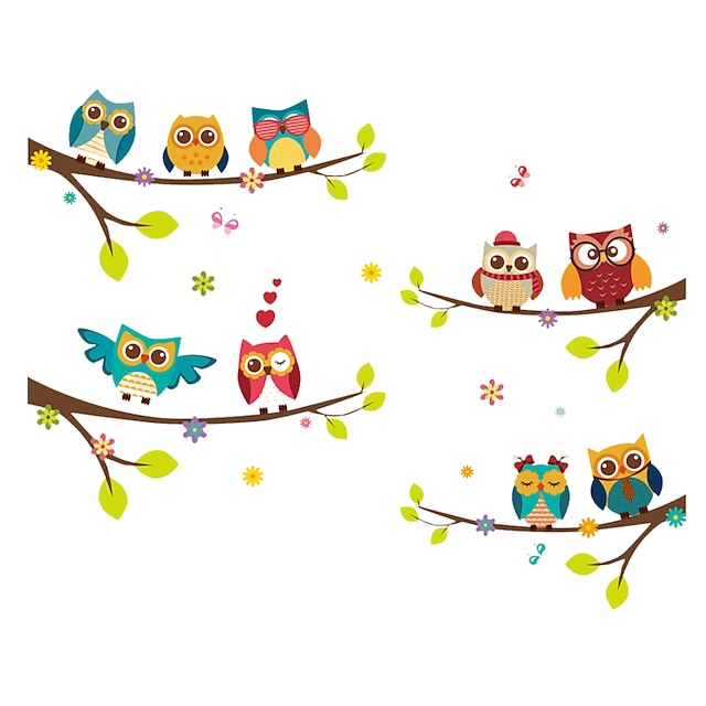  Cartoon Owl Branch Wall Stickers Living Room Kids Room Kindergarten Removable Pre-pasted PVC Home Decoration Wall Decal 2pcs