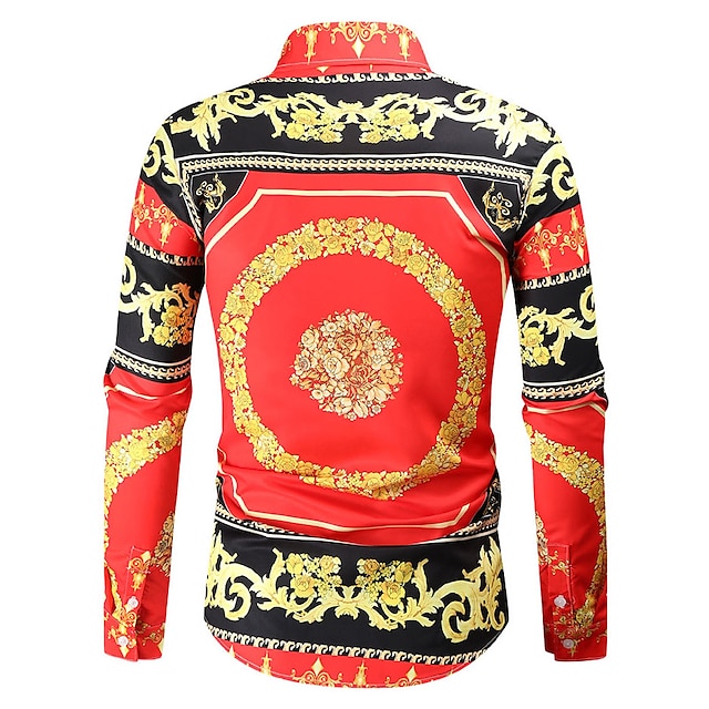 Mens Clothing Mens Shirts | Mens Shirt Geometric Classic Collar Holiday Beach Print Long Sleeve Tops Casual Tropical Red - EM902