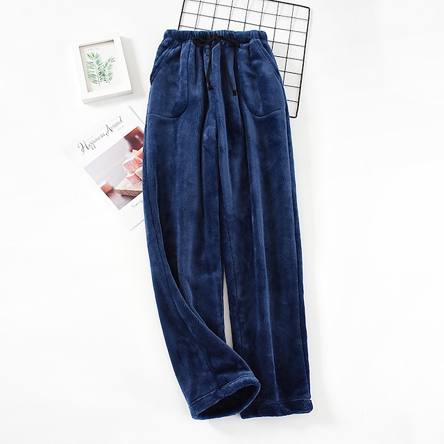 Men's Loungewear Flannel Pajama Pants Sleepwear Lounge Pants Pure Color ...