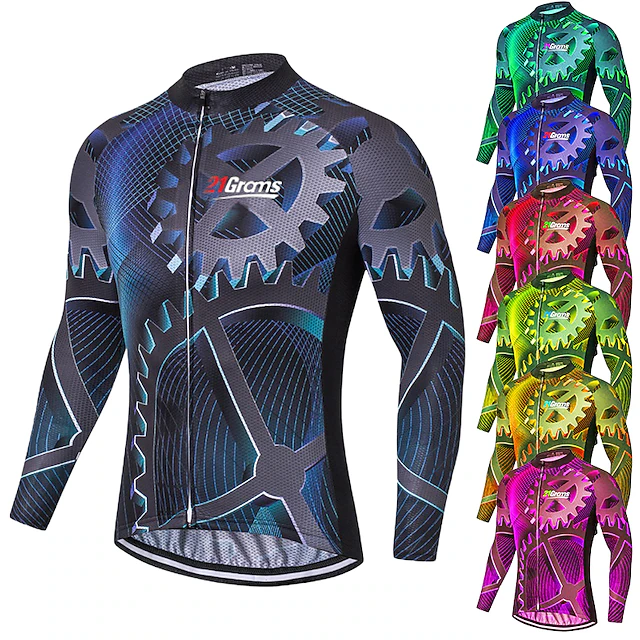 Men's Cycling Jersey Patterned Novelty Funny Long Sleeve Bike Jersey Top with 3 Rear Pockets Mountain Bike MTB Road Bike Cycling UV Resistant Quick Dry Breathability Back Pocket Sports Yellow Dark 11