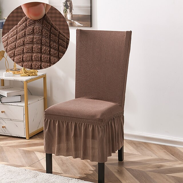 غطاء كرسي مطبخ قابل للتمدد من الجاكار لغلاف العشاء باللون البني مع تنورة ناعمة مريحة وأنيقة وأغطية كراسي ثابتة 8807333 2021 13 29