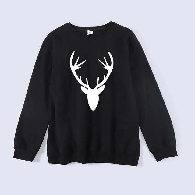 Baby & Kids Matching Outfits | Family Look Tops Sweatshirt Cotton Cartoon Deer Christmas Gifts Print Black Red Long Sleeve Basic