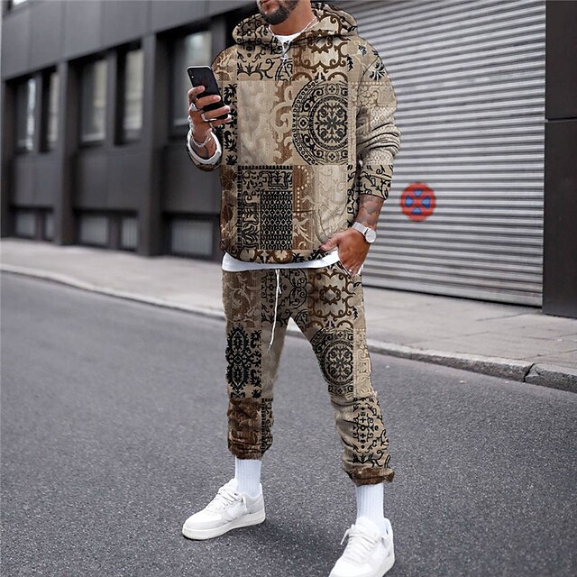  Men's Tribal Print 3D Hoodie Set Fall Winter Collection