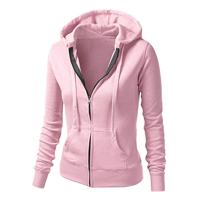  Women's Jacket Hoodied Jacket Casual Jacket Regular Pocket Coat Black Blue Gray Pink Casual Daily Fall Zipper Hoodie Regular Fit S M L XL / Warm / Solid Color