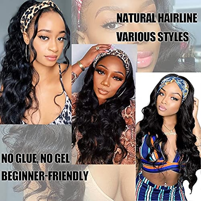 Beauty & Hair Wigs & Hair Pieces | Headband Wig Synthetic Long Wavy Black Headband Wigs for Black Women Natural Looking High Den