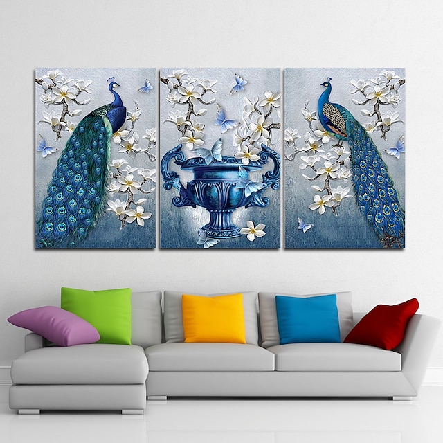  3 Panels Wall Art Canvas Prints Painting Artwork Picture Peacock Painting Home Decoration Decor Rolled Canvas No Frame Unframed Unstretched