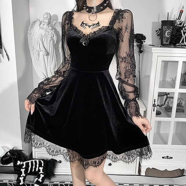 Toys & Hobbies Cosplay & Costumes | Goth Girl Punk & Gothic Cocktail Dress Vintage Dress Summer Flapper Dress Prom Dress Womens 
