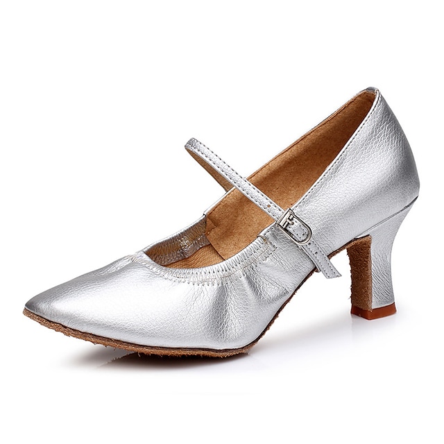  Women's Ballroom Dance Shoes Modern Dance Shoes Indoor Professional Waltz Heel Solid Color Buckle Silver Black White