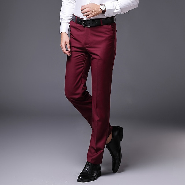  Bărbați Costume Pantaloni Afacere Buzunar Simplu Lungime totală Oficial Nuntă Petrecere Șic & Modern Casual Negru Roșu Vin Micro-elastic