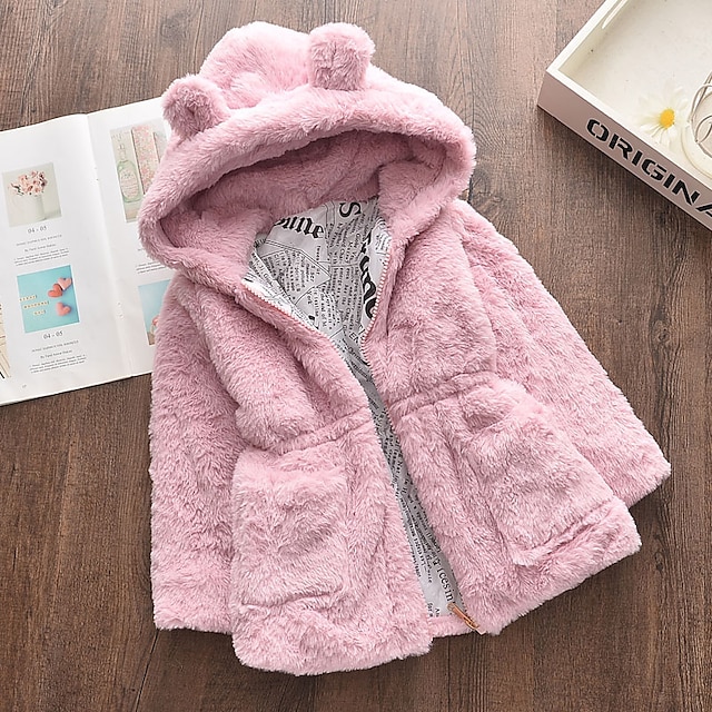 Baby & Kids Girls Clothing | Kids Girls Coat Parka Long Sleeve White Black Pink Plain Pocket Winter Adorable School 2-9 Years / 