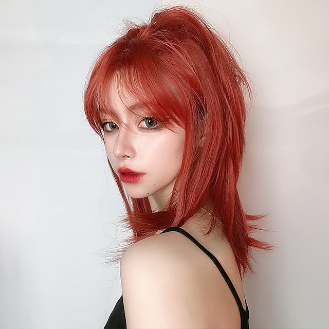 Beauty & Hair Wigs & Hair Pieces | Red Wigs For Women Synthetic Mid-Length Red Straight Wig with Bangs Synthetic Heat Resistant 