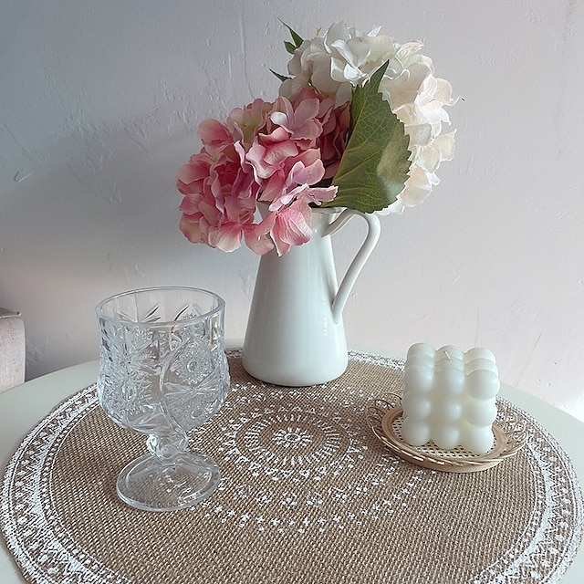 Home & Garden Home Textiles | Round Placemat White Table Mats Farmhouse Woven Jute Fringe with Tassel Place Mat for Dining Room 