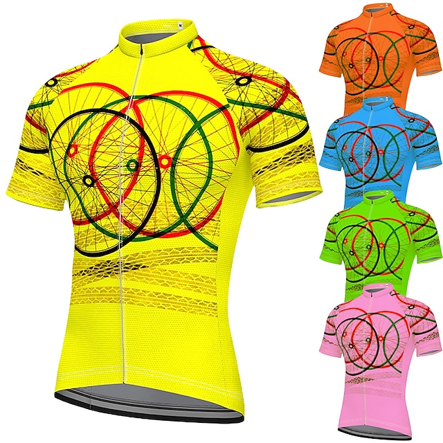  21Grams Męskie Koszulka rowerowa Krótki rękaw Rower Dżersej Top z 3 tylnymi kieszeniami Kolarstwo górskie Kolarstwie szosowym Oddychający Odprowadza wilgoć Miękka Szybkie wysychanie Żółty Rumiany r