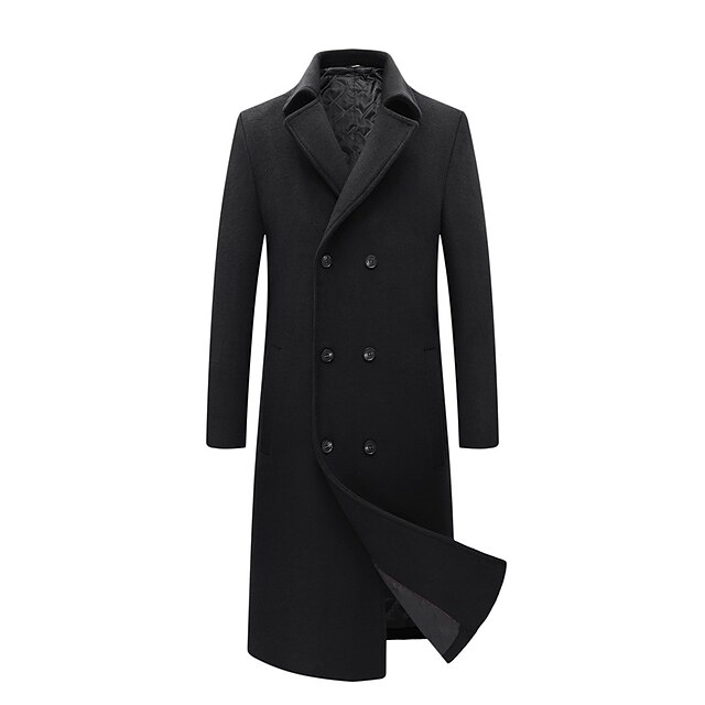  Men's Winter Coat Wool Coat Peacoat Street Business Winter Fall Woolen Thermal Warm Breathable Outerwear Clothing Apparel Casual Solid Color Pocket Turndown Double Breasted