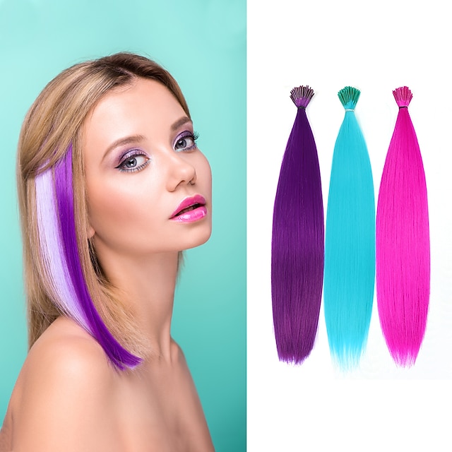  Kit d'extensions de cheveux synthétiques i tip fusion de kératine diverses couleurs Kit de cheveux de bâton de pointe de kératine de 16 pouces pour les femmes 30 brins/paquet