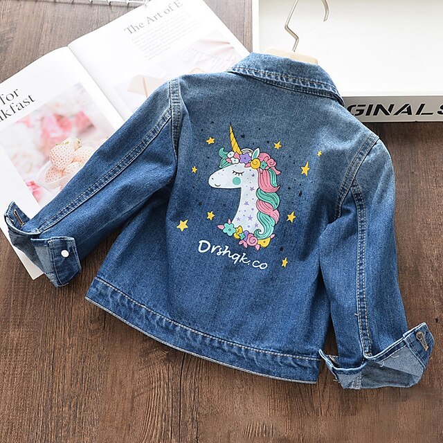 Baby & Kids Girls Clothing | Kids Girls Coat Long Sleeve Blue Unicorn Fall Spring Adorable Street 3-8 Years / School / Cotton - 