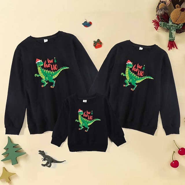 Baby & Kids Matching Outfits | Tops Family Look Cotton Dinosaur Letter Christmas Gifts Print White Black Long Sleeve Basic Match