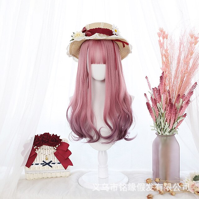 Beauty & Hair Wigs & Hair Pieces | Long Ombre Colorful Synthetic Cosplay Lolita Harajuku Wig With Bangs Natural Wavy Wigs Pink P