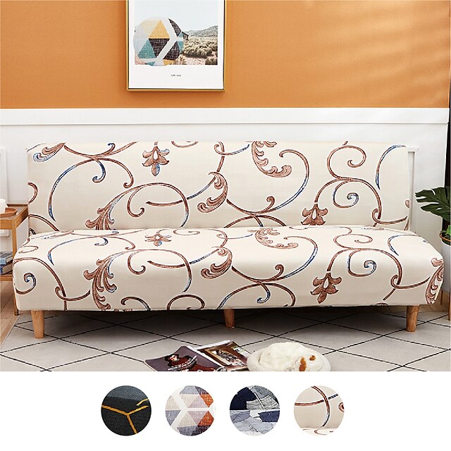 Waterproof Sofa Bed Cover Futon Slipcover Solid Color Folding Elastic Armless 
