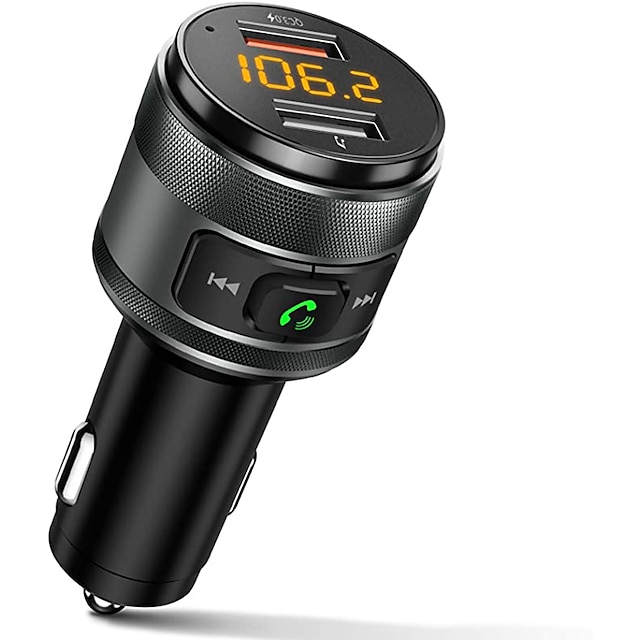  OTOLAMPARA FM Radio Adapter Music Player Car Bluetooth 5.0 FM Transmitter 3.0 Wireless Bluetooth FM Transmitter with Hands-free Calling and 2USB Car Charger Supports USB Drives