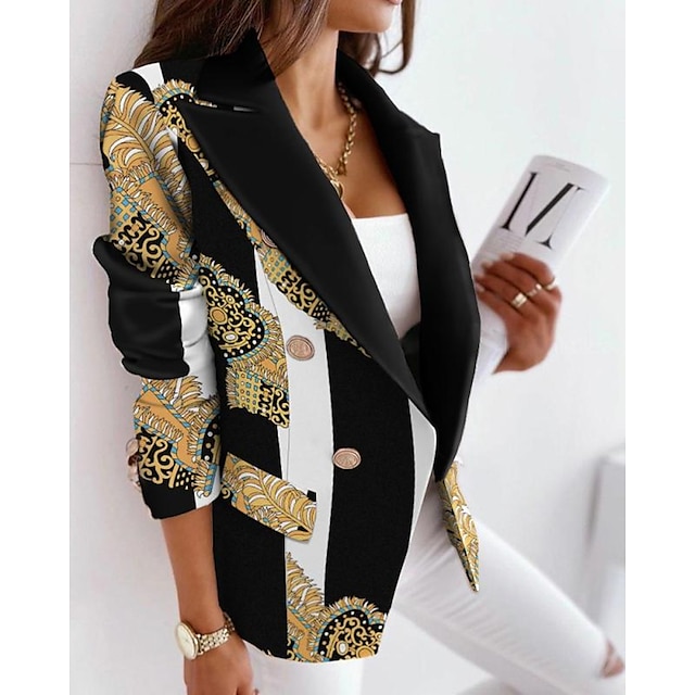  Women's Blazer Casual Jacket Party Outdoor Office Work Single Breasted with Pockets Slim Fit Exaggerated Chic & Modern Baroque V Neck Regular Fit Floral Outerwear Winter Fall Long Sleeve Light Blue