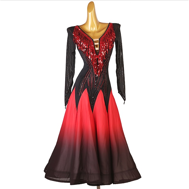  Für den Ballsaal Kleid Kristalle / Strass Pailletten Damen Leistung Ausbildung Langarm Chiffon Chinlon Gitter