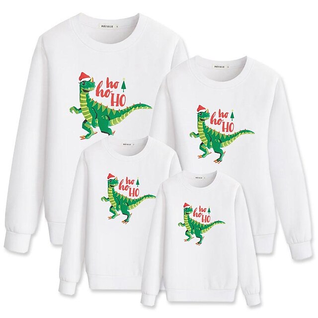 Baby & Kids Matching Outfits | Tops Family Look Cotton Dinosaur Letter Christmas Gifts Print White Black Long Sleeve Basic Match