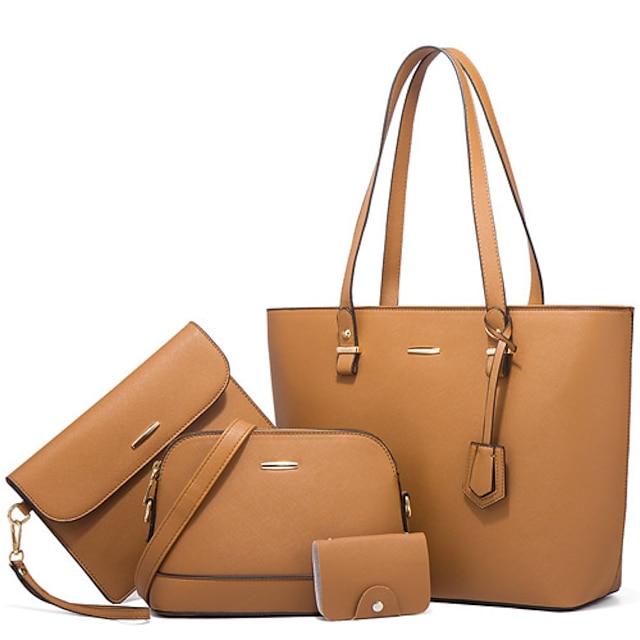  Women's Bag Set Crossbody Bag Top Handle Bag PU Leather 4 Pieces Purse Set Daily Going out Zipper Plain Red Blue Brown
