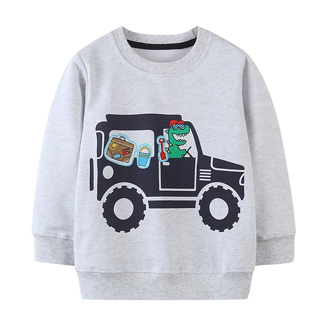 Baby & Kids Boys Clothing | Kids Boys Sweatshirt Long Sleeve Cartoon Car Dinosaur Gray Children Tops Fall Spring Active Basic Da