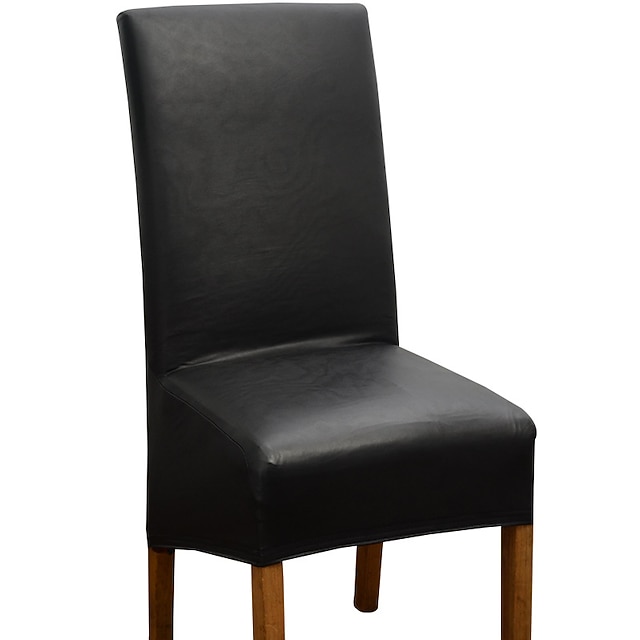 Waterproof Dining Chair Cover Black Stretch Chair Slipcover PU Leather