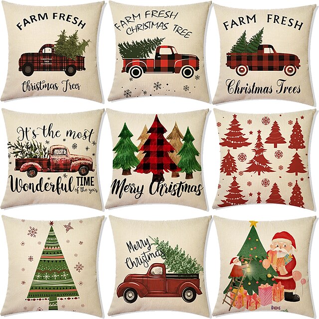  Christmas Party Double Side Cushion Cover 9PC Soft Decorative Square Throw Pillow Cover Cushion Case Pillowcase for Bedroom Livingroom Superior Quality Machine Washable Indoor Cushion for Sofa Couch Bed Chair